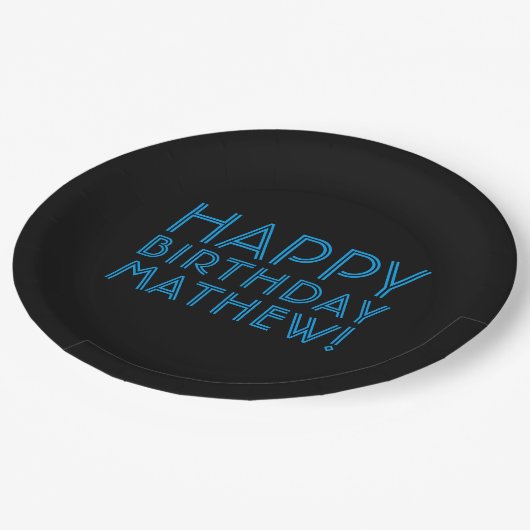 Assiettes En Carton Joyeux anniversaire (N'IMPORTE QUEL NOM) | Bleu et (Angle)