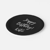 Assiettes En Carton Joyeux Anniversaire noir blanc script personnalisé (Angle)