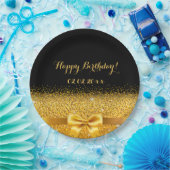 Assiettes En Carton Joyeux anniversaire noir or élégant (Fête)