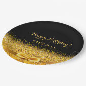 Assiettes En Carton Joyeux anniversaire noir or élégant (Angle)