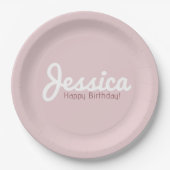 Assiettes En Carton Joyeux anniversaire, Nom personnalisable | Or Rose (Devant)