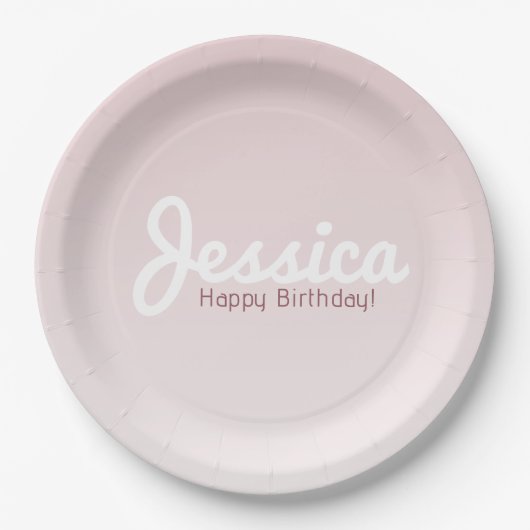Assiettes En Carton Joyeux anniversaire, Nom personnalisable | Rose Om (Devant)