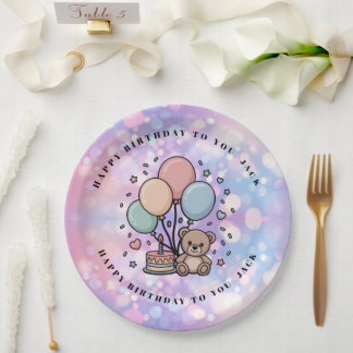 Assiettes En Carton Joyeux Anniversaire Ourson Mignon et Ballons Paste