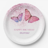 Assiettes En Carton Joyeux anniversaire papillon Fille Anniversaire (Devant)