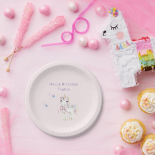 Assiettes En Carton Joyeux Anniversaire Papillons Licorne Rose Mignonn