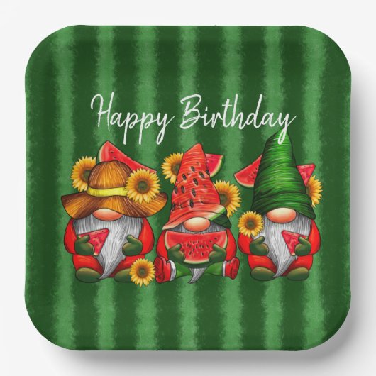 Assiettes En Carton Joyeux Anniversaire Pastèque (Recto)