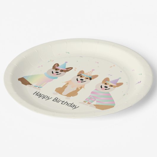 Assiettes En Carton Joyeux Anniversaire Pembroke Welsh Corgi Chiens (Angle)
