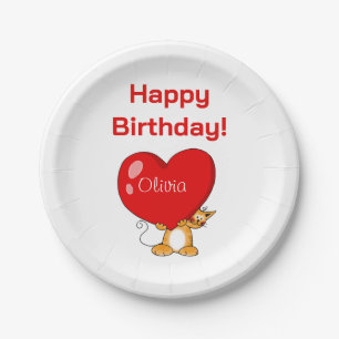 Assiettes En Carton Joyeux Anniversaire Personnalisé Chat en Forme de