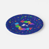 Assiettes En Carton Joyeux anniversaire personnalisé - Confetti bleu (Angle)