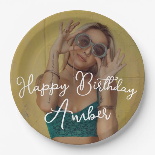 Assiettes En Carton Joyeux Anniversaire Personnalisé Plaque de Papier  (Devant)