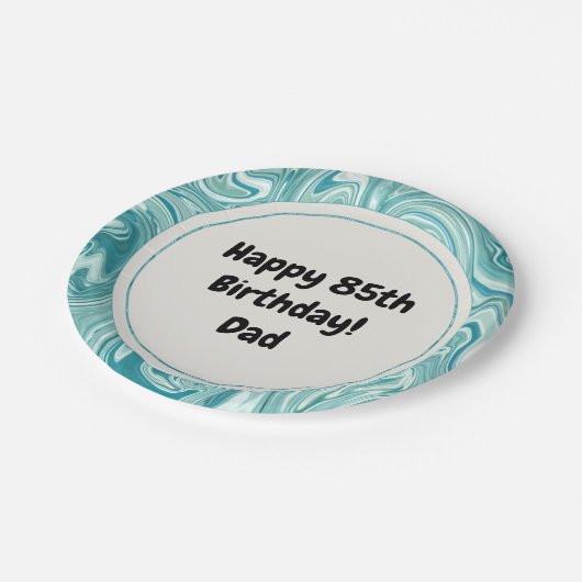 Assiettes En Carton Joyeux Anniversaire Personnalisez Blue Liquid Marb (Angle)