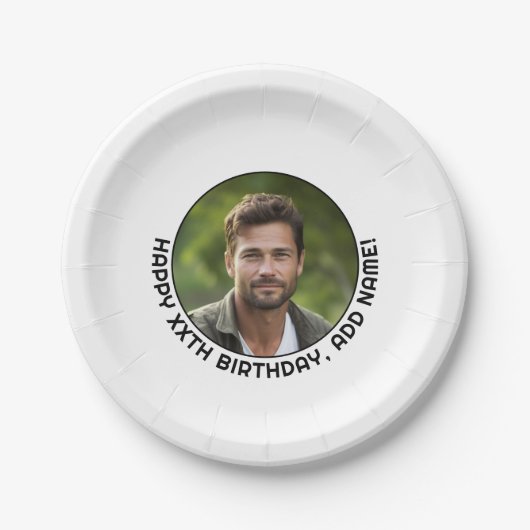 Assiettes En Carton Joyeux Anniversaire - Photo avec une simple bordur (Devant)