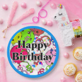 Assiettes En Carton Joyeux Anniversaire Pickleball Ballons Confetti Bl (Fête)