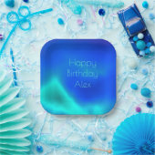 Assiettes En Carton "Joyeux anniversaire" Plaque de papier bleu et ver (Fête)