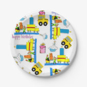 Assiettes En Carton Joyeux Anniversaire Plaques de papier Camions Bus (Devant)