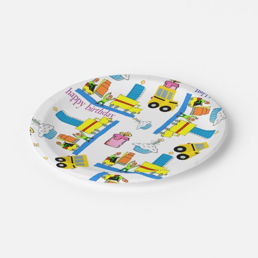 Assiettes En Carton Joyeux Anniversaire Plaques de papier Camions Bus (Angle)