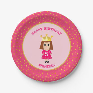 Assiettes En Carton Joyeux Anniversaire Princesse & Confettis Dorés