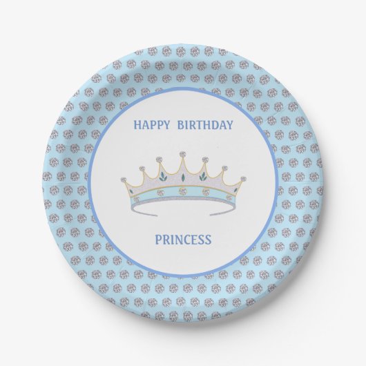 Assiettes En Carton Joyeux anniversaire Princesse & Tiara & Diamond Co (Devant)