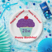 Assiettes En Carton Joyeux Anniversaire Purple Frosting Cerry Cupcake (Fête)