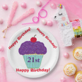 Assiettes En Carton Joyeux Anniversaire Purple Frosting Cerry Cupcake (Fête)