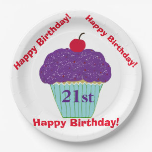 Assiettes En Carton Joyeux Anniversaire Purple Frosting Cerry Cupcake