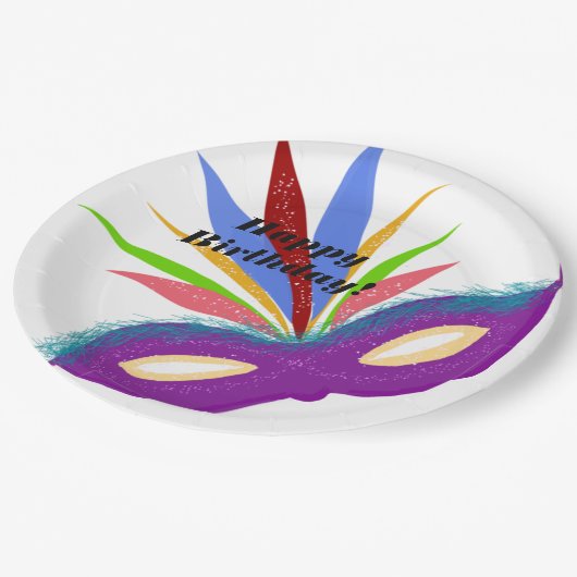 Assiettes En Carton Joyeux Anniversaire Purple Masquerade Masque Masqu (Angle)