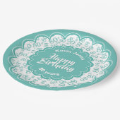 Assiettes En Carton Joyeux anniversaire quatre-vingtième Teal et motif (Angle)