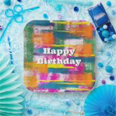 Assiettes En Carton Joyeux anniversaire Rainbow Abstrait (Fête)