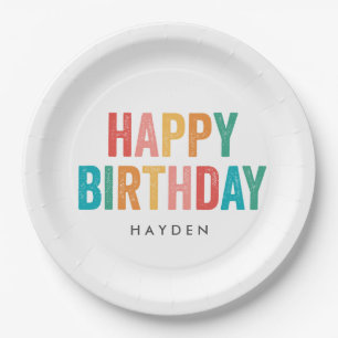 Assiettes En Carton Joyeux anniversaire Rainbow Birthday Party 