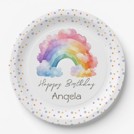 Assiettes En Carton Joyeux anniversaire Rainbow Kids (Devant)
