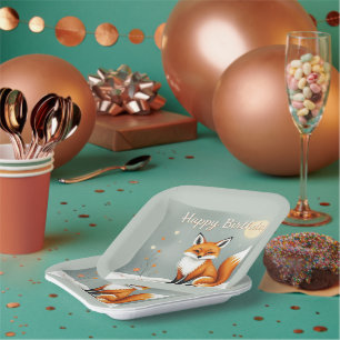 Assiettes En Carton Joyeux Anniversaire Renard Brun Forêt Mignonne