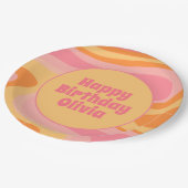 Assiettes En Carton Joyeux anniversaire Retro Vibe Abstrait Swirl 60s  (Angle)