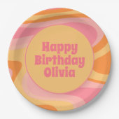 Assiettes En Carton Joyeux anniversaire Retro Vibe Abstrait Swirl 60s  (Devant)