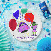 Assiettes En Carton Joyeux Anniversaire Robot Vert Rose Violet vaissea (Fête)