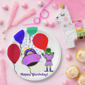 Assiettes En Carton Joyeux Anniversaire Robot Vert Rose Violet vaissea (Fête)