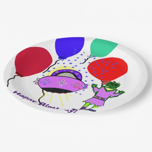 Assiettes En Carton Joyeux Anniversaire Robot Vert Rose Violet vaissea (Angle)