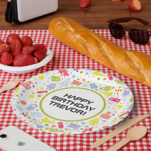 Assiettes En Carton Joyeux anniversaire Rocket Ships Green