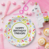 Assiettes En Carton Joyeux anniversaire Rocket Ships Green (Fête)