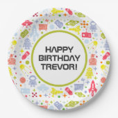 Assiettes En Carton Joyeux anniversaire Rocket Ships Green (Devant)