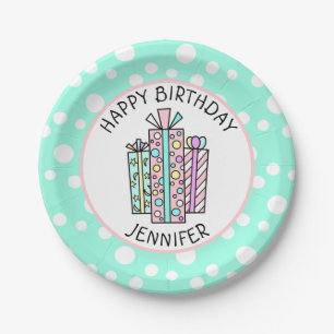Assiettes En Carton Joyeux Anniversaire rose et la Menthe verte Papier