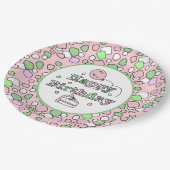 Assiettes En Carton Joyeux anniversaire rose et vert (Angle)