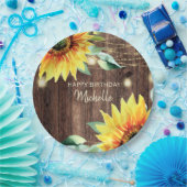 Assiettes En Carton Joyeux Anniversaire Rustique Fleurs de soleil de b (Fête)