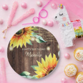 Assiettes En Carton Joyeux Anniversaire Rustique Fleurs de soleil de b (Fête)