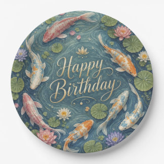 Assiettes En Carton Joyeux Anniversaire Seren Koi Étang Nénuphar