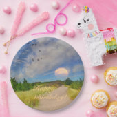 Assiettes En Carton Joyeux Anniversaire Sunset Path To Beach (Fête)