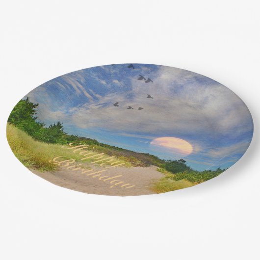 Assiettes En Carton Joyeux Anniversaire Sunset Path To Beach (Angle)