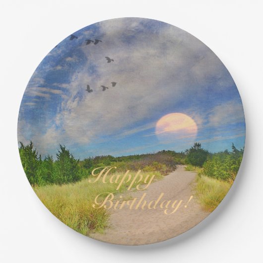 Assiettes En Carton Joyeux Anniversaire Sunset Path To Beach (Devant)