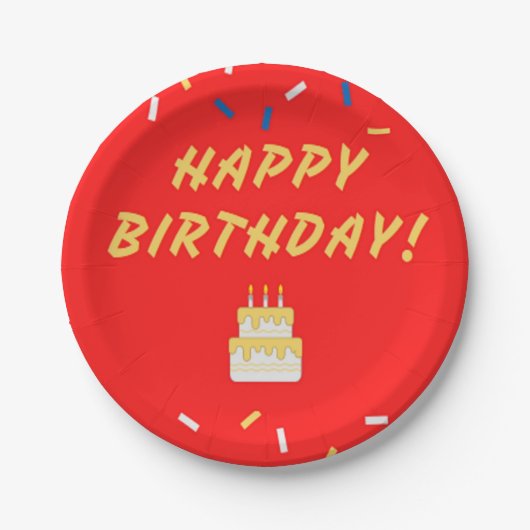 Assiettes En Carton Joyeux anniversaire sur rouge (Devant)