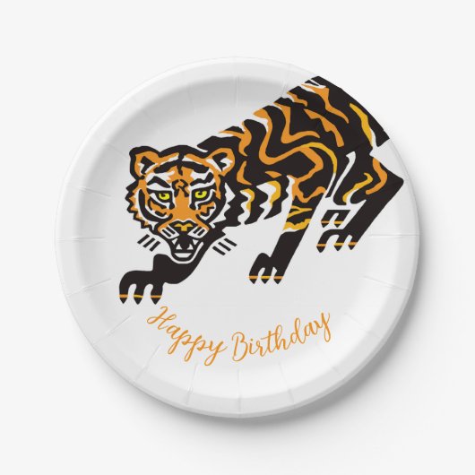 Assiettes En Carton Joyeux anniversaire - TIGER- animaux sauvages Plaq (Devant)