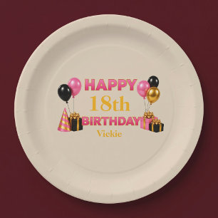 Assiettes En Carton Joyeux Anniversaire Tout Âge Beige